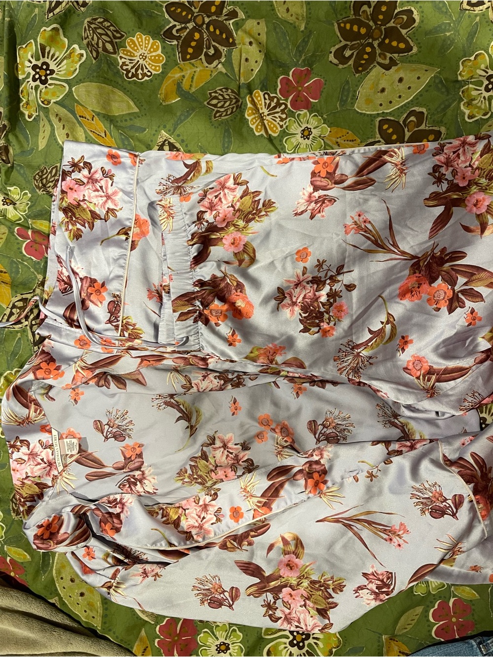 Victoria's Secret Light Blue Floral Satin Sleep Set
